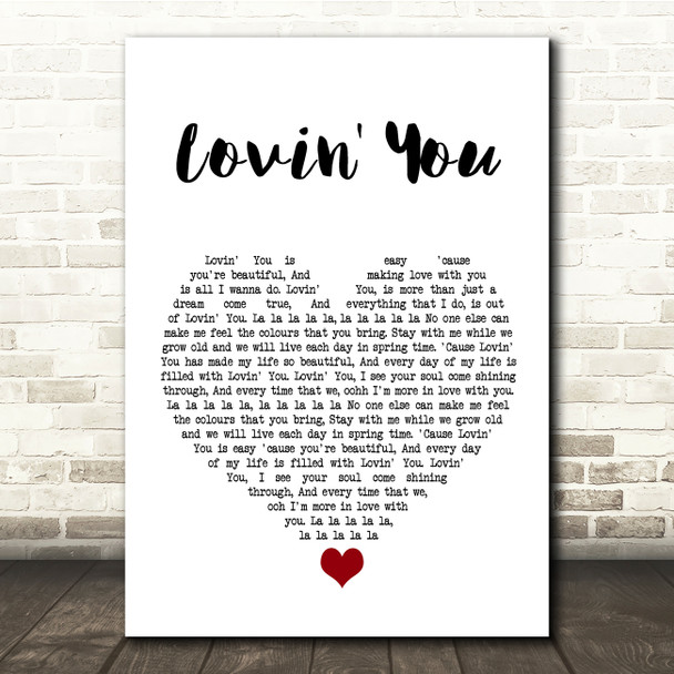 Minnie Ripperton Lovin' You White Heart Song Lyric Quote Music Print