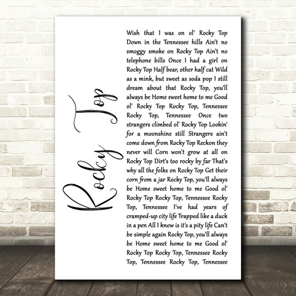 Osborne Brothers Rocky Top White Script Song Lyric Quote Music Print