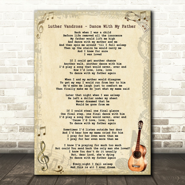 Luther Vandross - Dance With My Father Song Lyric Guitar Quote Print