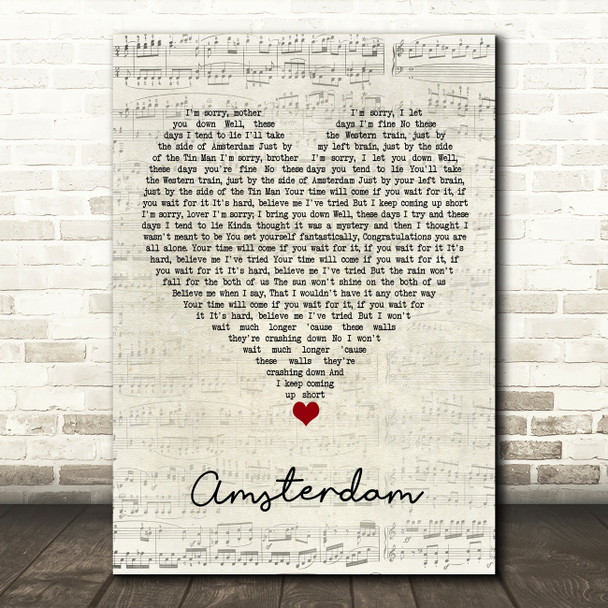 Imagine Dragons Amsterdam Script Heart Song Lyric Quote Music Print