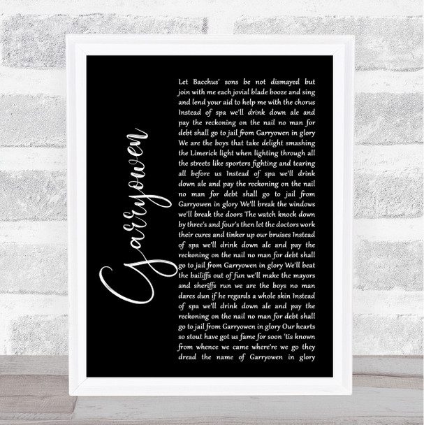 Irish Folk Song Garryowen Black Script Song Lyric Quote Music Print