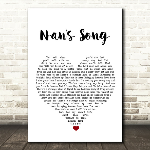 Robbie Williams Nan's Song White Heart Song Lyric Quote Music Print