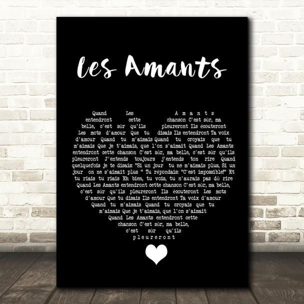 Charles Dumont Les Amants Black Heart Song Lyric Quote Music Print