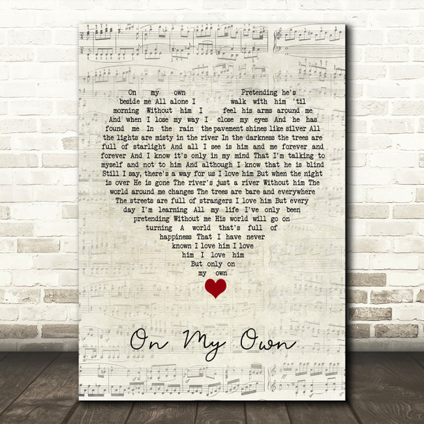 Les Misérables On My Own Script Heart Song Lyric Quote Music Print