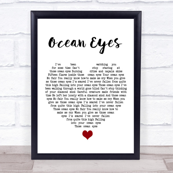 Billie Eilish Ocean Eyes White Heart Song Lyric Quote Music Print
