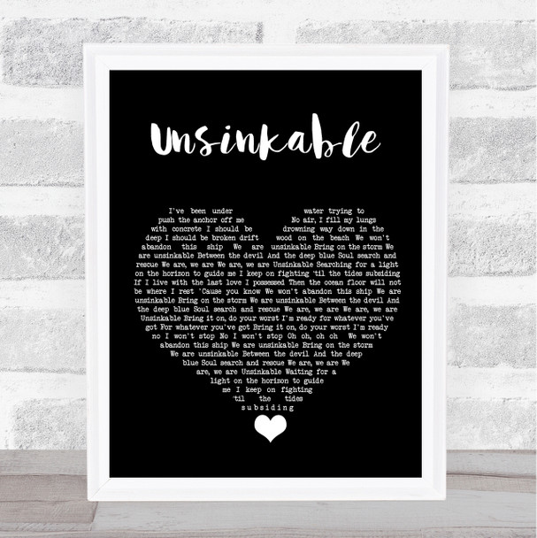 Lucy Spraggan Unsinkable Black Heart Song Lyric Quote Music Print