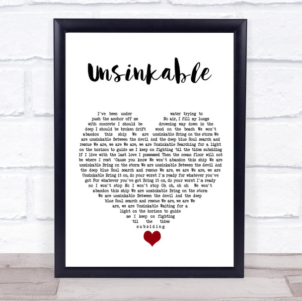 Lucy Spraggan Unsinkable White Heart Song Lyric Quote Music Print