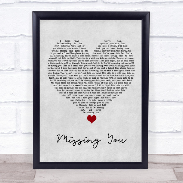 All Time Low Missing You Grey Heart Song Lyric Quote Music Print