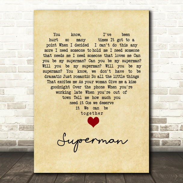 Black Coffee Superman Vintage Heart Song Lyric Quote Music Print