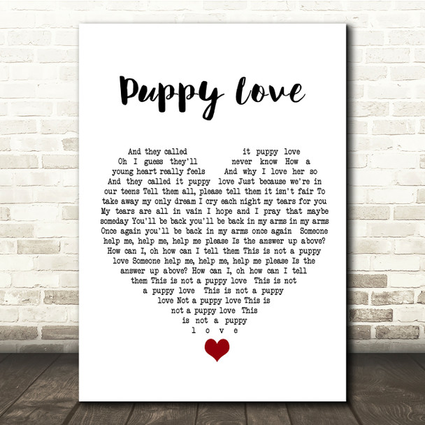 Donny Osmond Puppy Love White Heart Song Lyric Quote Music Print