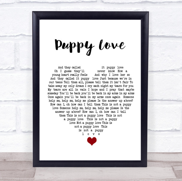 Donny Osmond Puppy Love White Heart Song Lyric Quote Music Print