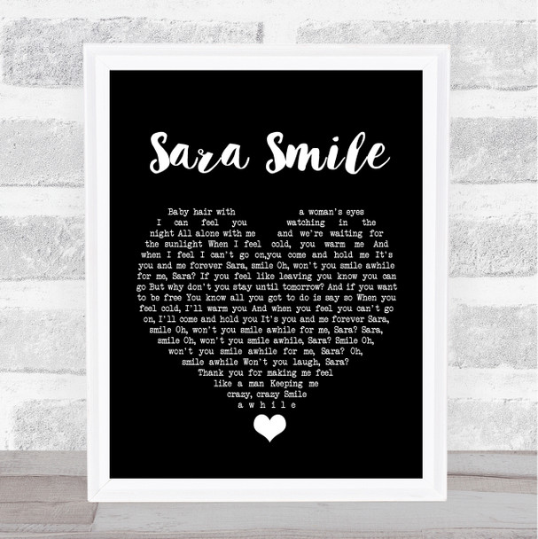 Hall & Oates Sara Smile Black Heart Song Lyric Quote Music Print