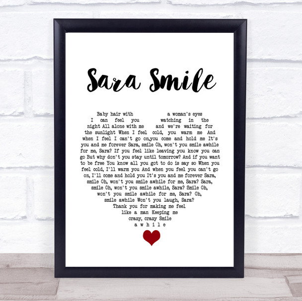 Hall & Oates Sara Smile White Heart Song Lyric Quote Music Print