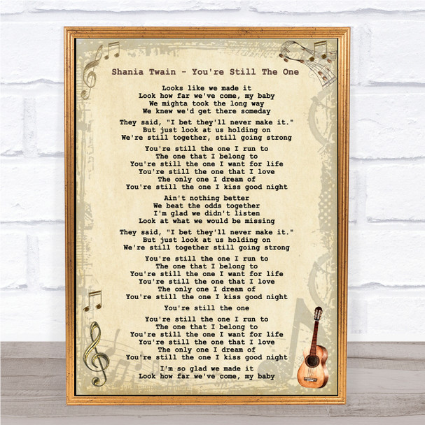 Shania Twain - You're Still The One Song Lyric Guitar Quote Print