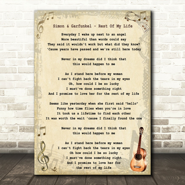 Simon & Garfunkel - Rest Of My Life Song Lyric Guitar Quote Print