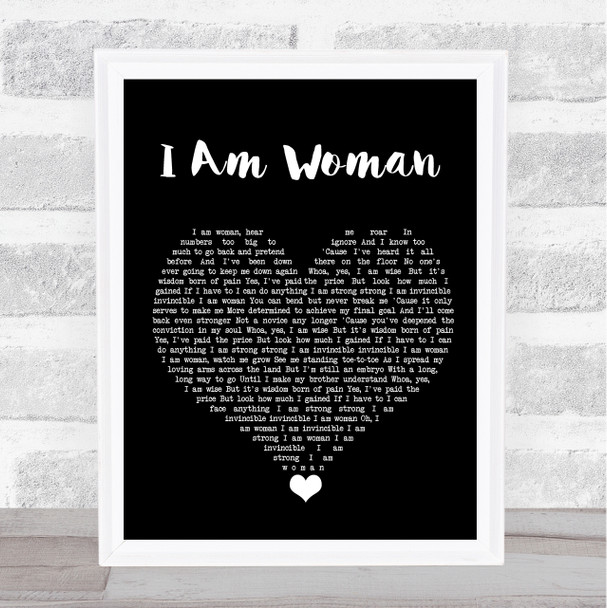 Helen Reddy I Am Woman Black Heart Song Lyric Quote Music Print