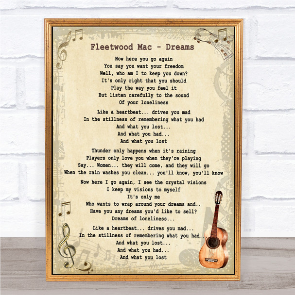 Fleetwood Mac Dreams Song Lyric Vintage Quote Print