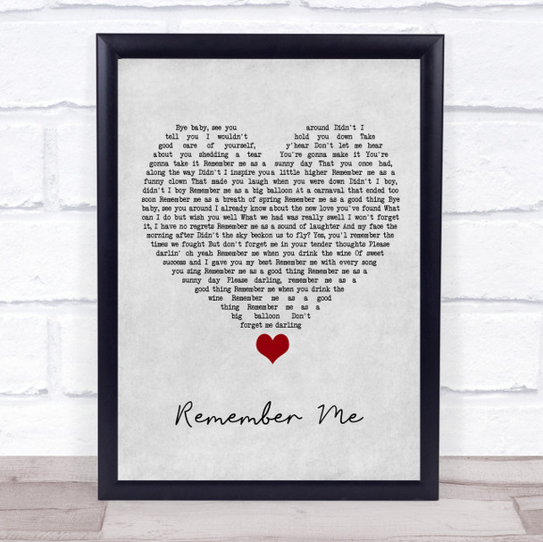 Diana Ross Remember Me Grey Heart Song Lyric Quote Music Print