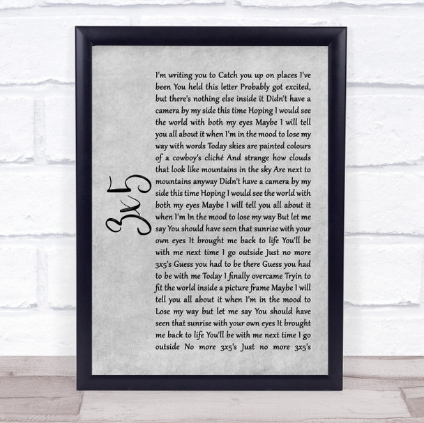 John Mayer 3x5 Grey Rustic Script Song Lyric Quote Music Print