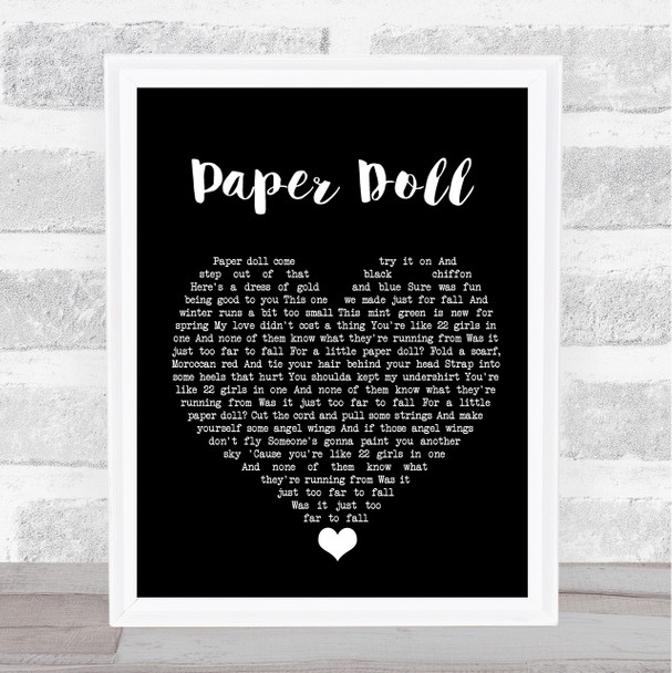 John Mayer Paper Doll Black Heart Song Lyric Quote Music Print