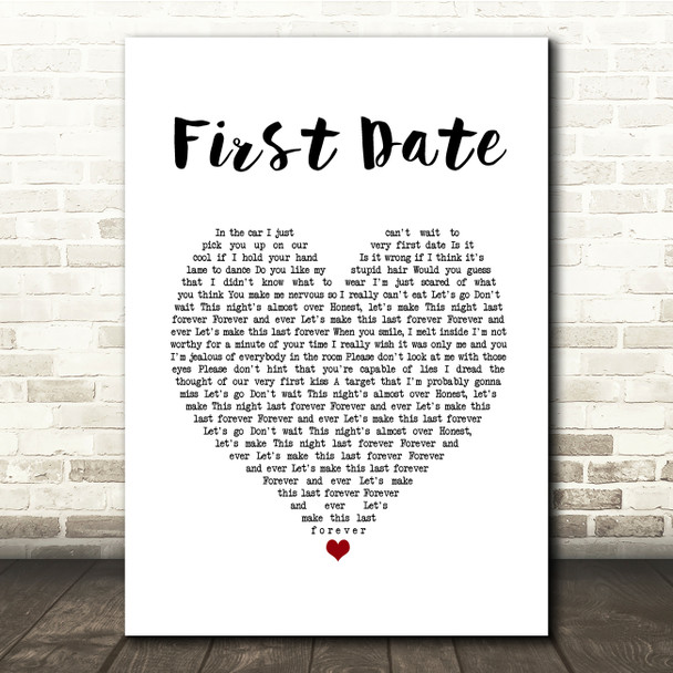 Blink-182 First Date White Heart Song Lyric Quote Music Print