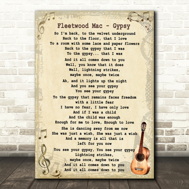 Fleetwood Mac Gypsy Song Lyric Vintage Quote Print