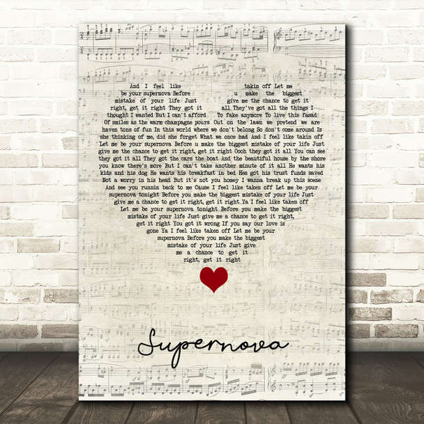 Mr Hudson Supernova Script Heart Song Lyric Quote Music Print