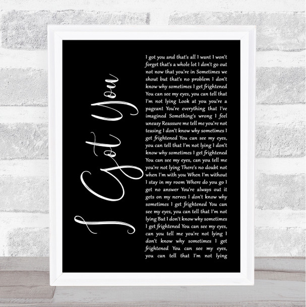 Split Enz I Got You Black Script Song Lyric Quote Music Print