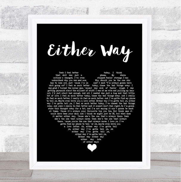 The Twang Either Way Black Heart Song Lyric Quote Music Print