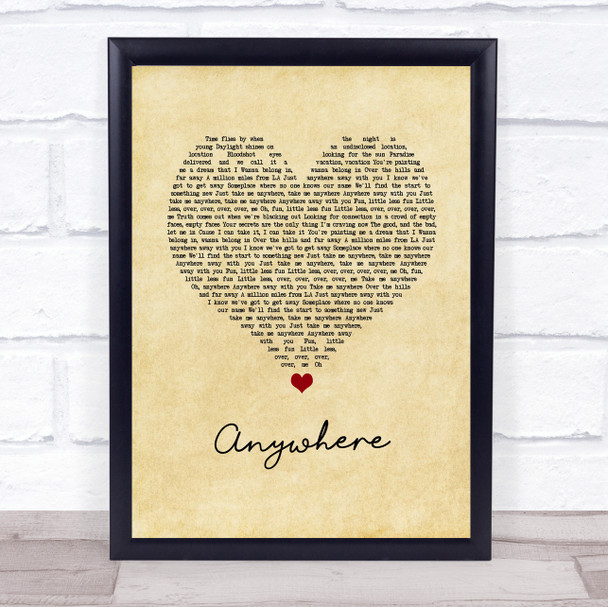 Rita Ora Anywhere Vintage Heart Song Lyric Quote Music Print