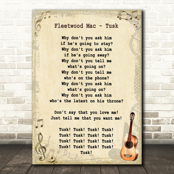 Fleetwood Mac Tusk Song Lyric Vintage Quote Print