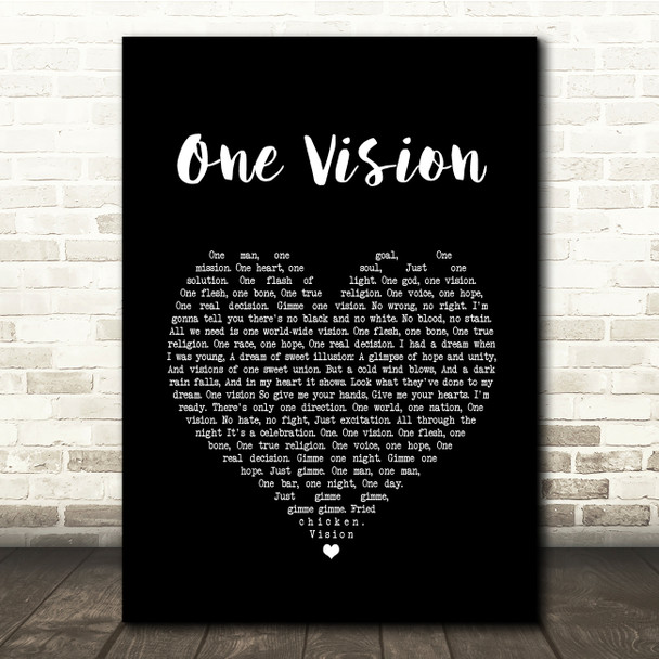 Queen One Vision Black Heart Song Lyric Quote Music Print