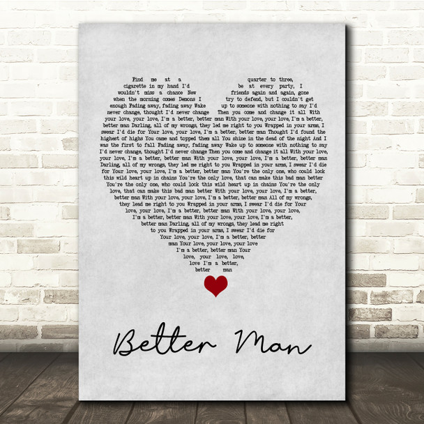 5 Seconds Of Summer Better Man Grey Heart Song Lyric Quote Music Print