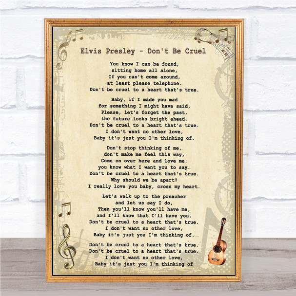 Elvis Presley Don't Be Cruel Vintage Guitar Song Lyric Quote Print