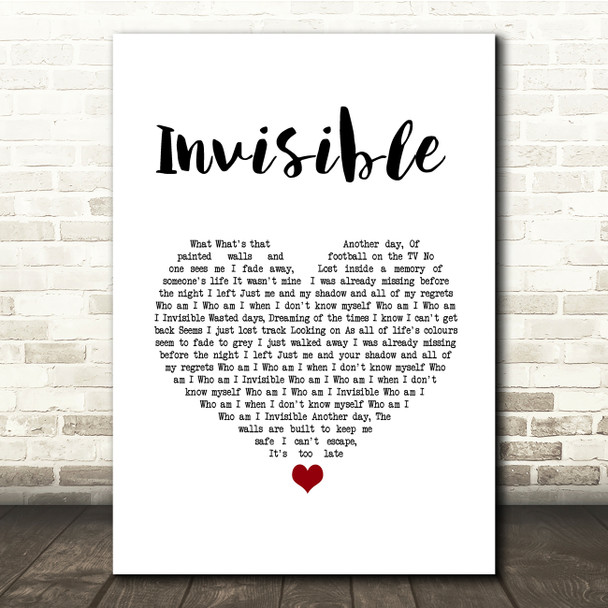 5 Seconds Of Summer Invisible White Heart Song Lyric Quote Music Print