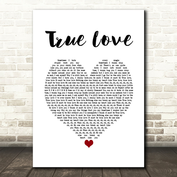 Pink True Love Script Heart Song Lyric Quote Music Poster Print - Red Heart  Print