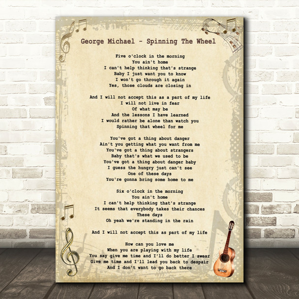 George Michael Spinning The Wheel Vintage Guitar Song Lyric Quote Print