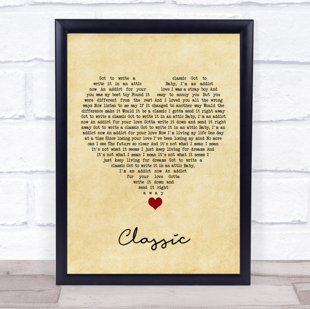 Adrian Gurvitz Classic Vintage Heart Song Lyric Quote Music Print