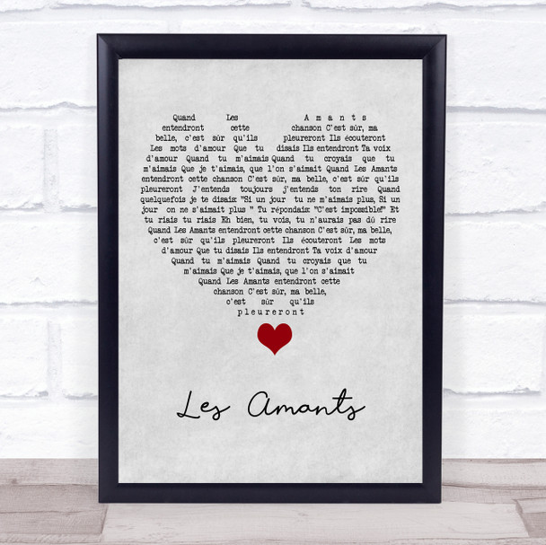 Charles Dumont Les Amants Grey Heart Song Lyric Quote Music Print