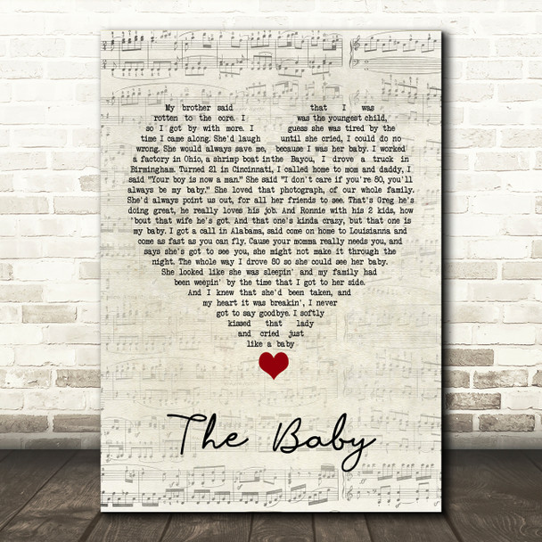 Blake Shelton The Baby Script Heart Song Lyric Quote Music Print