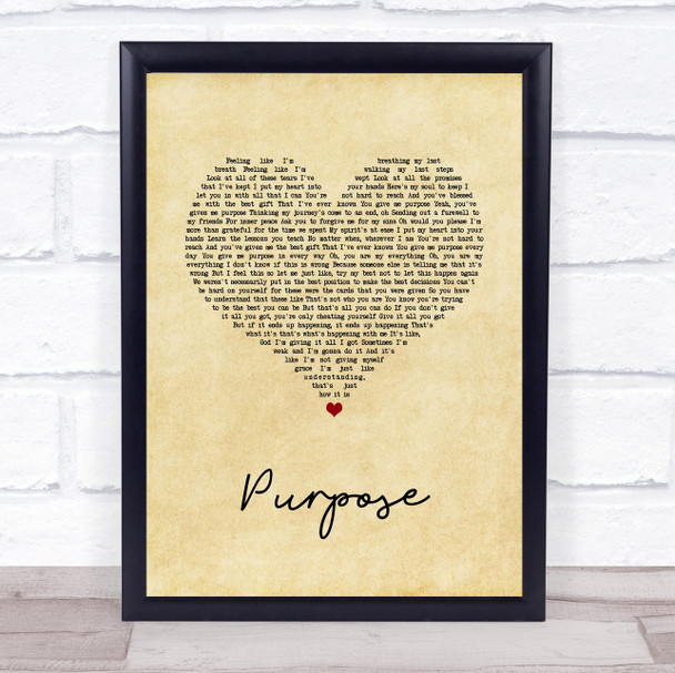 Justin Bieber Purpose Vintage Heart Song Lyric Quote Music Print