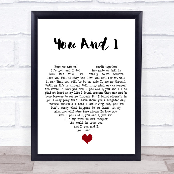 Stevie Wonder You And I White Heart Song Lyric Quote Music Print