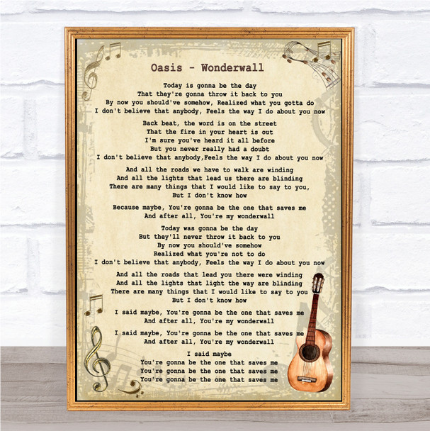 Oasis Wonderwall Song Lyric Vintage Quote Print