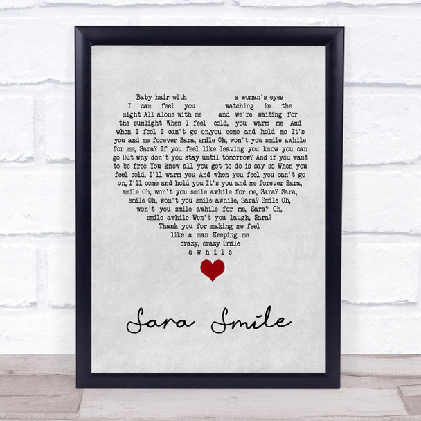 Hall & Oates Sara Smile Grey Heart Song Lyric Quote Music Print