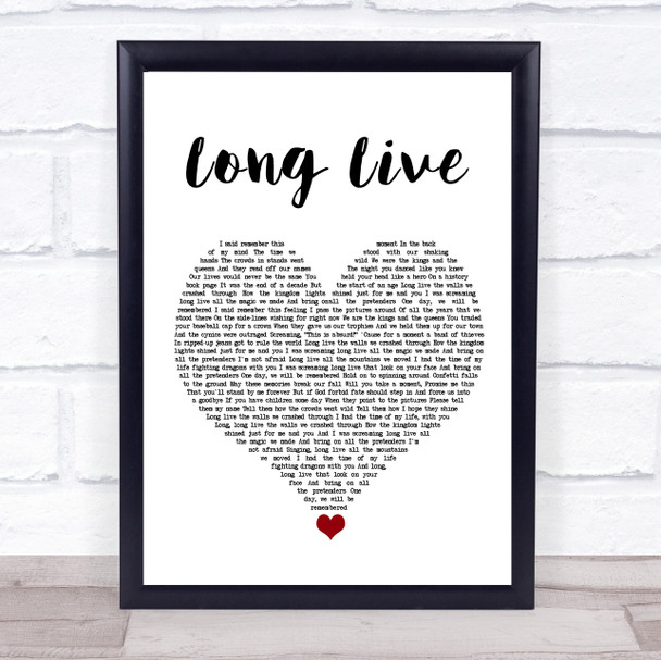 Taylor Swift Long Live White Heart Song Lyric Quote Music Print