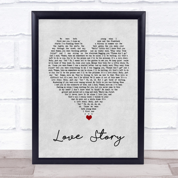 Taylor Swift Love Story Grey Heart Song Lyric Quote Music Print