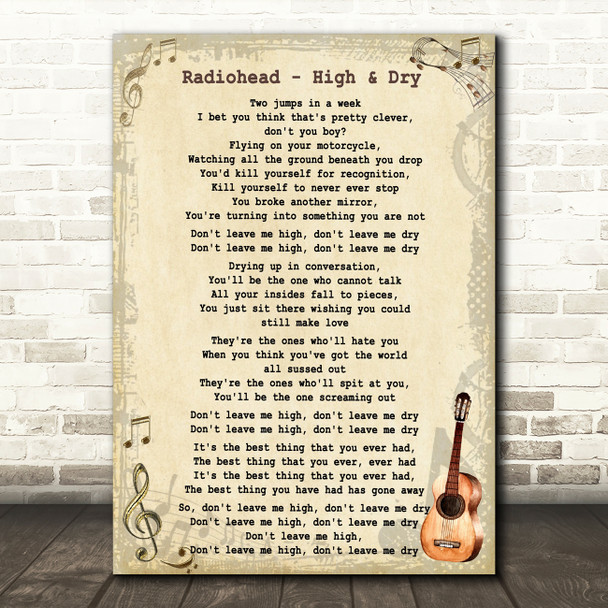 Radiohead High & Dry Song Lyric Vintage Quote Print