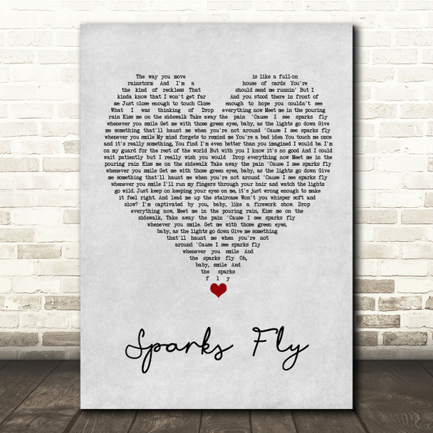 Taylor Swift Sparks Fly Grey Heart Song Lyric Quote Music Print