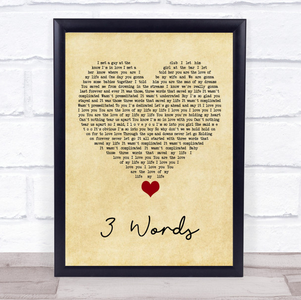 Cheryl Cole 3 Words Vintage Heart Song Lyric Quote Music Print