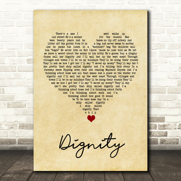 Deacon Blue Dignity Vintage Heart Song Lyric Quote Music Print